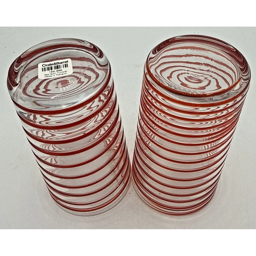 Crate & Barrel Red Swirl Tumblers Set Of 2 20oz Holiday Replacements 169-889